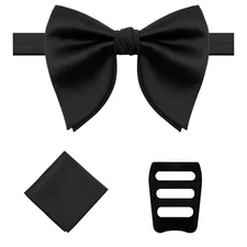 Bow Ties for Men, Oversize Solid Color Bowties Men Pre-tied Black Set