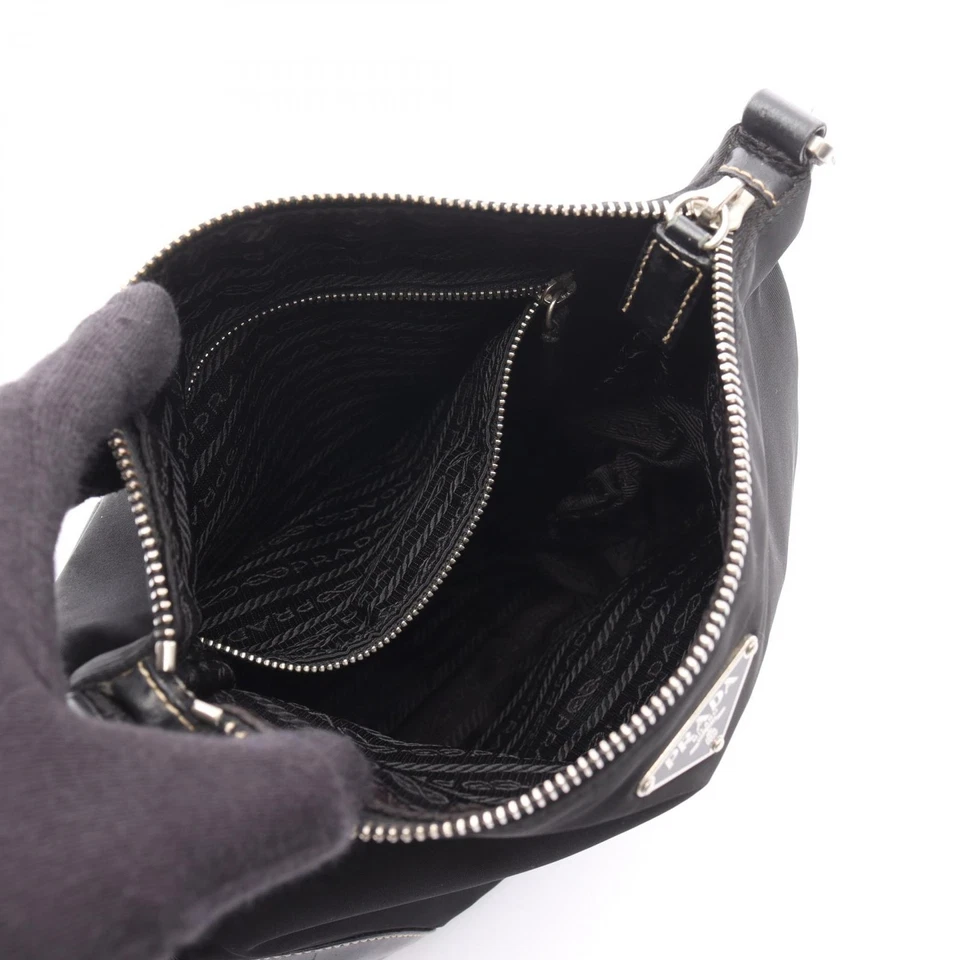 Bolso Bandolera de Hombro PRADA Nylon Cuero Negro Usado Mujeres Logo SHW - Imagen 3 de 4