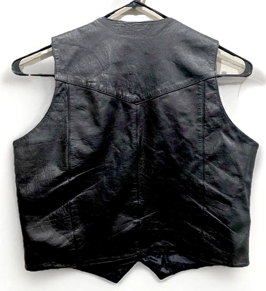 Chaleco de cuero negro XElement para hombre motociclista motocicleta botones XXL bolsillos Foto 3 de 4