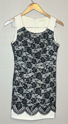 Gianni Bini Black Cream Floral Lace Overlay Mini Dress Size S Special Occasion
