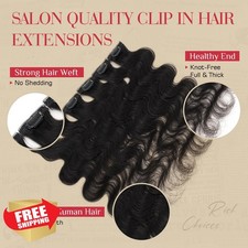 Rich Choices Clip In Hair Ext, 16", Black, Real Human Hair, 6 Pcs, Curly