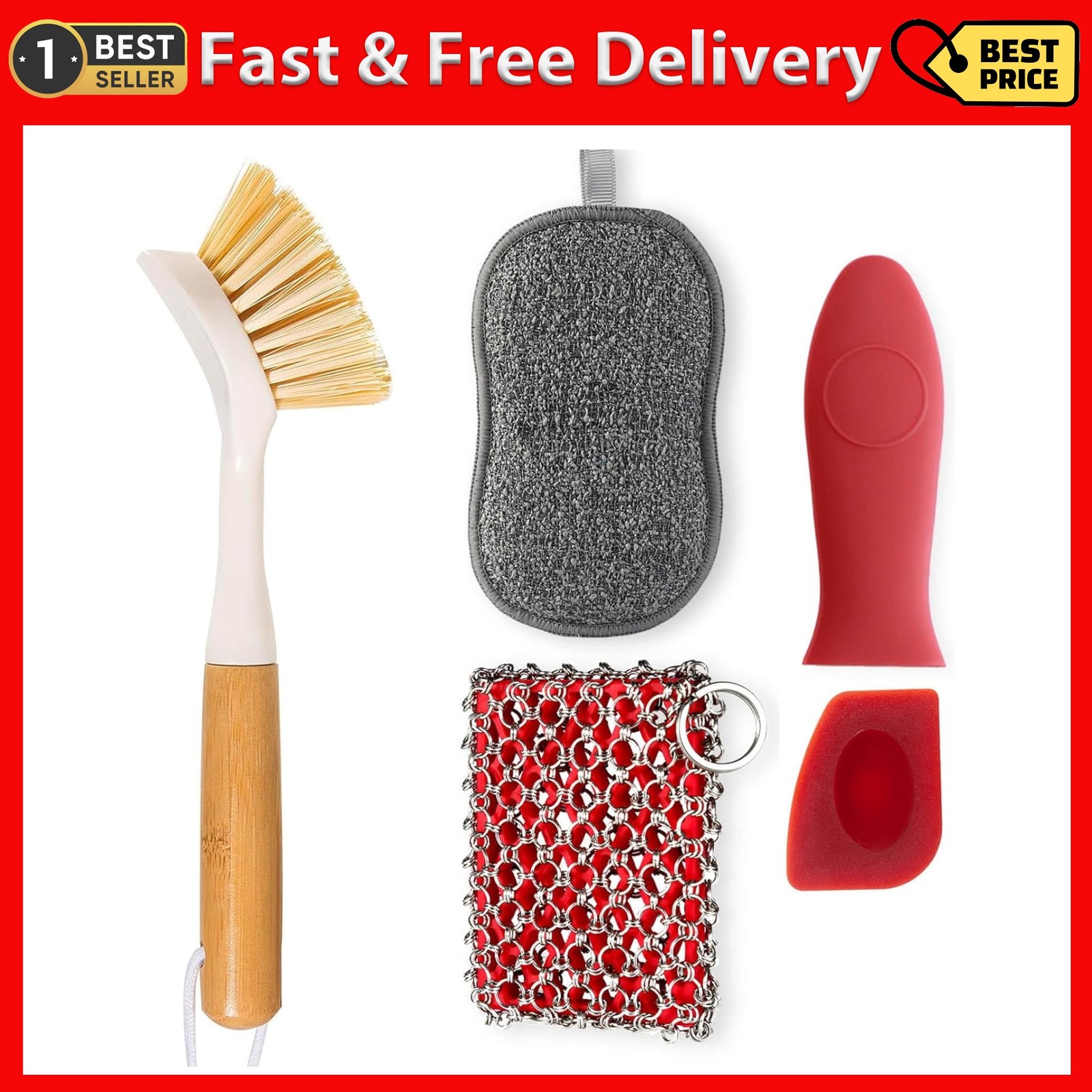 Cleaner Kit Include Stainless Steel Chainmail Scrubber, Dish