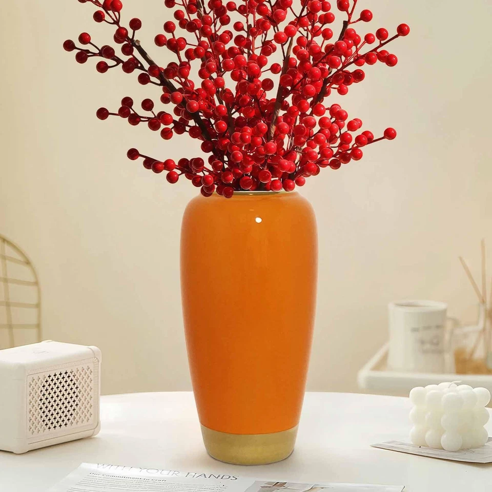 Jarrón grande de cerámica, jarrón de piso naranja de 11,8 pulgadas de alto, jarrones decorativos rústicos, T... Foto 4 de 4