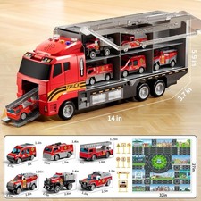 Toddler Boys Toys for 3-5 Years Old, Fire Truck Vehicle Set with Play Mat and Di