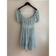 Altar'd State Mini Dress Women S Sage Green EUC Floral Puff Sleeve Tie Back Boho