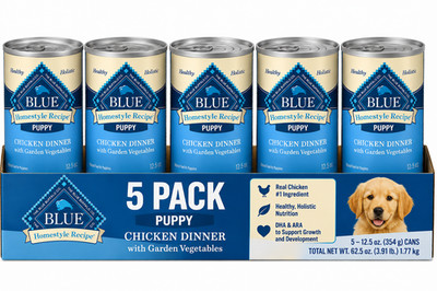 BLUE Buffalo Homestyle Puppy Chicken Pate Whole Grain Wet Dog Food 12.5oz 5 Pack