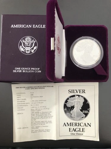 WOW MINT! 1989 S American Silver Eagle Bullion Proof $1 Coin Collectible OGP COA