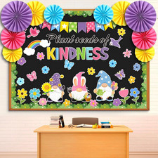 Spring Bulletin Board Set with Paper Fans 3D Spring Gnome Flower Classroom Decor