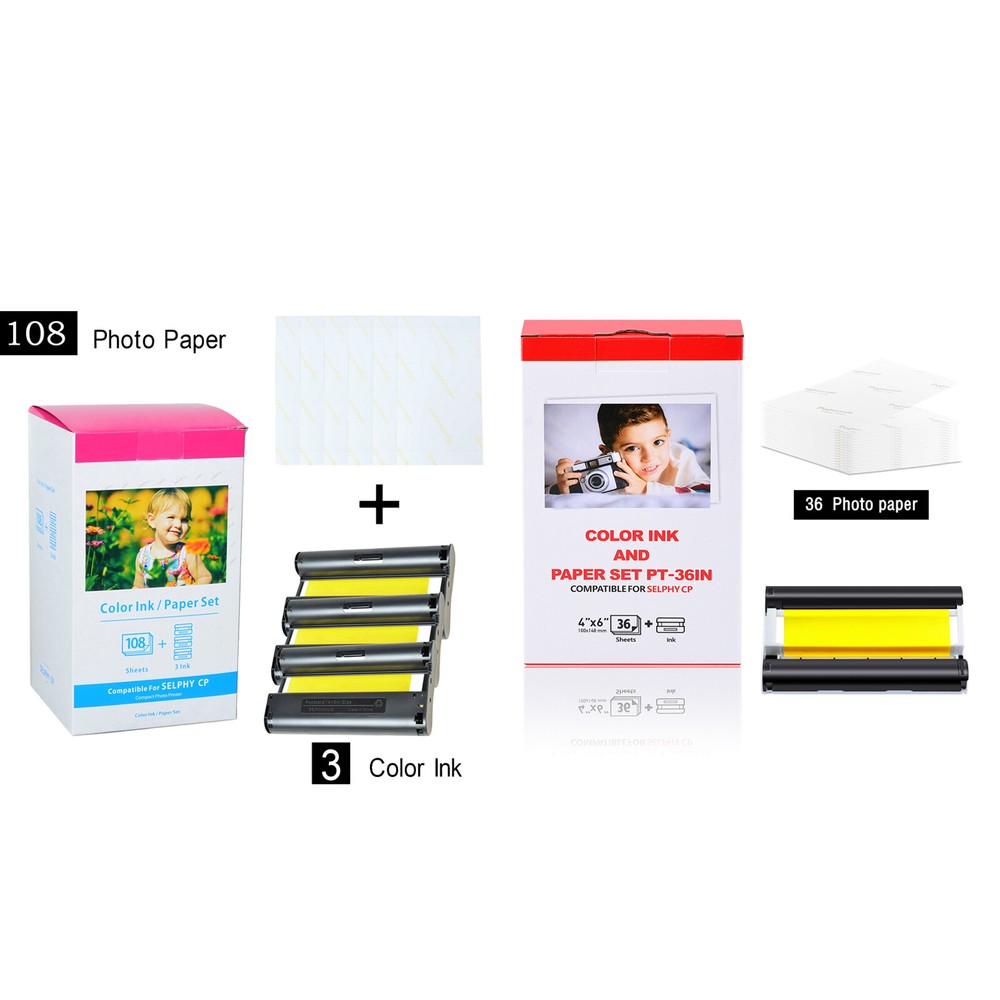 Canon Selphy KP-108IN KP-36IP Ink Cartridge with 4x6 Photo Paper  