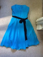 MORI LEE Madeline Gardner Aqua Blue Strapless Fit Flare Tie Dress W Shawl Sz 5-6