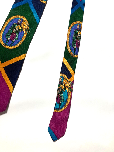 GIANNI VERSACE VINTAGE '90s SCOTTISH TIE SCOTLAND BAGPIPES KILT ITALY GREEN - Picture 11 of 15