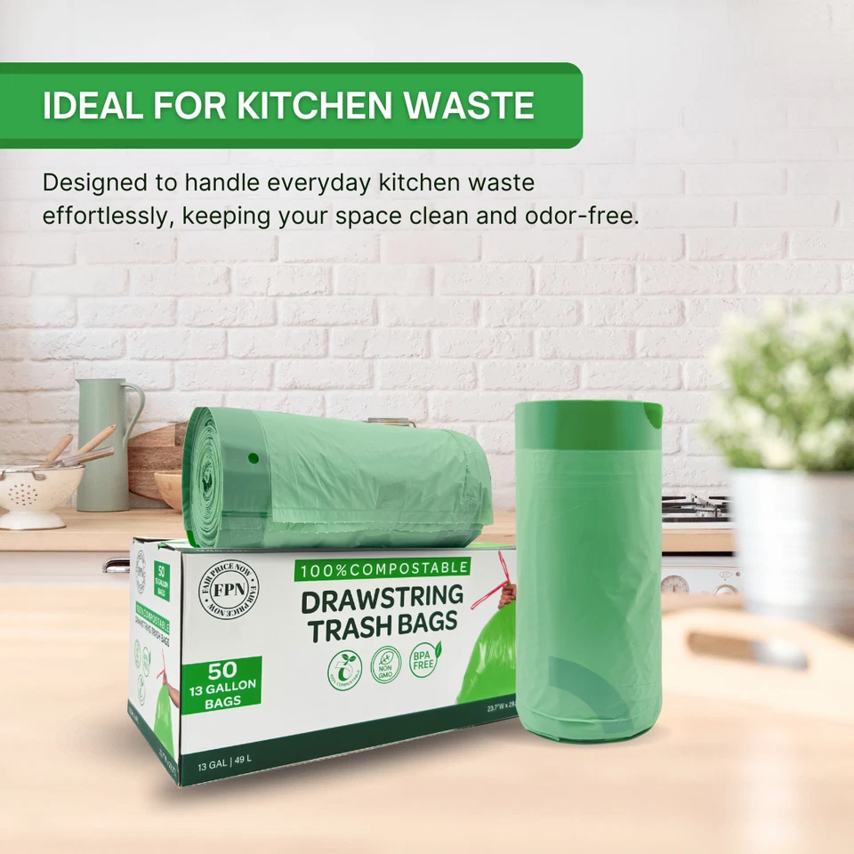 FPN Trash Bags 13 Gallon with Drawstring Durable & BPA Free Garbage Bags 50/Pack - Image 4 of 4