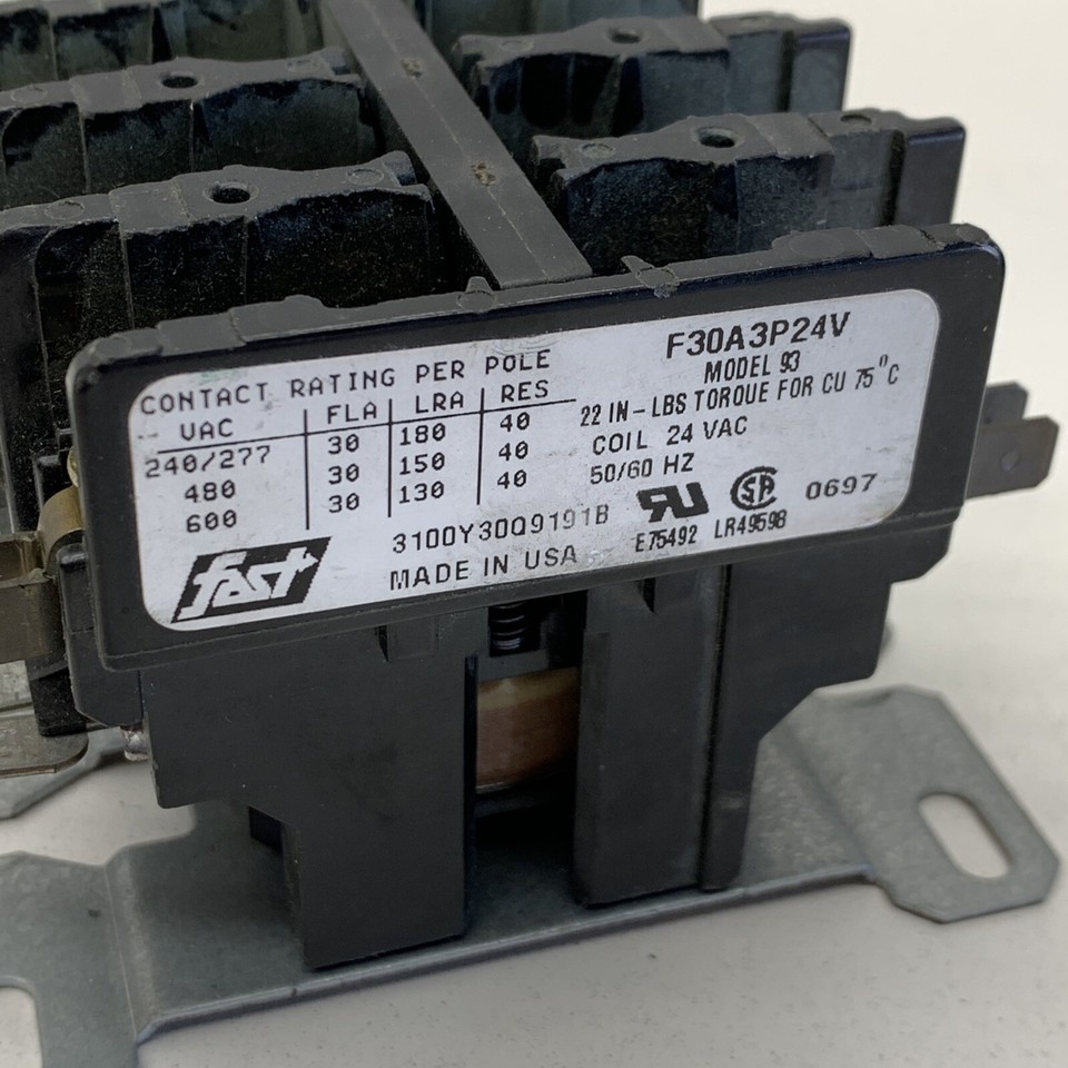 Fast F30A3P24V Definite Purpose Contactor 30FLA 40RLA 3-Pole 24VAC COIL ...