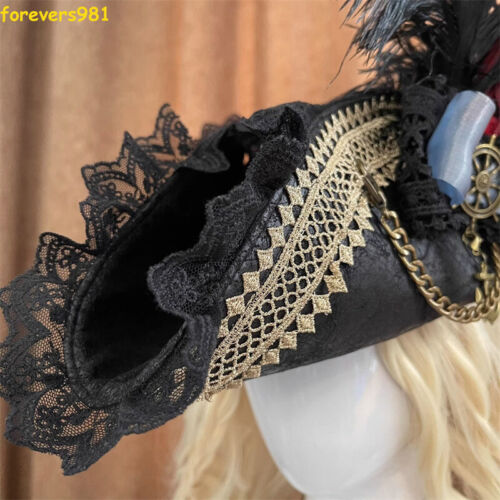 Retro Pirate Tricorne Hat Women Prop Cosplay Stage Performance Costume Props - Picture 3 of 5