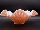 Vintage Pastel Pink Milk Glass Bowl Hobnail Ruffled Edges by Fenton 10 1/2 in