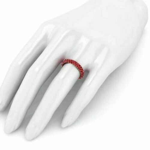 Anillo de boda para mujer con acabado de oro amarillo de 14 quilates con rubí y diamantes de corte redondo de 3 quilates Foto 3 de 4