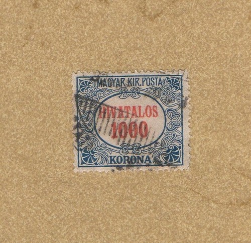 Briefmarke:Ungarn 1923/24, Dienstmarke, 1000 Korona, Mi. 27, gest.Zust.s.Scan