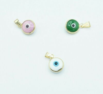 Grün, Weiß & Rosa Evil Eye Glücksbringer Anhänger Echt 14K Gelbgold