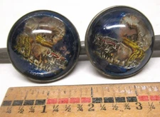 Pair of Floral Bridle Rosettes COVERED Wagons Pulled by Oxen