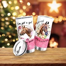 Tumbler Cup 20 OZ Just a Girl Who Loves Horses Coffee Great Gift US Ship