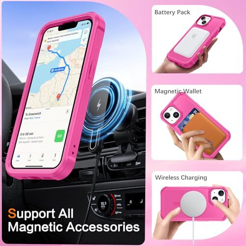 Funda Magnética para iPhone 13 y Funda iPhone 14 [Compatible con Rosa Caliente - Imagen 4 de 8