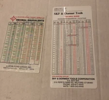 VTG Cleveland Twist SKF DORMER Tap Drill Sizes Decimal CARDS AUSTIN FORD LOGAN