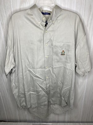 Ralph Lauren Chaps Short Sleeve Shirt Beige Small  Spot Size Large See Pics
