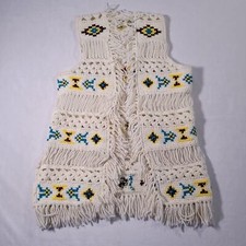 Vintage Macrame Crochet Tassled Southwestern Vest Fringe Small Handmade