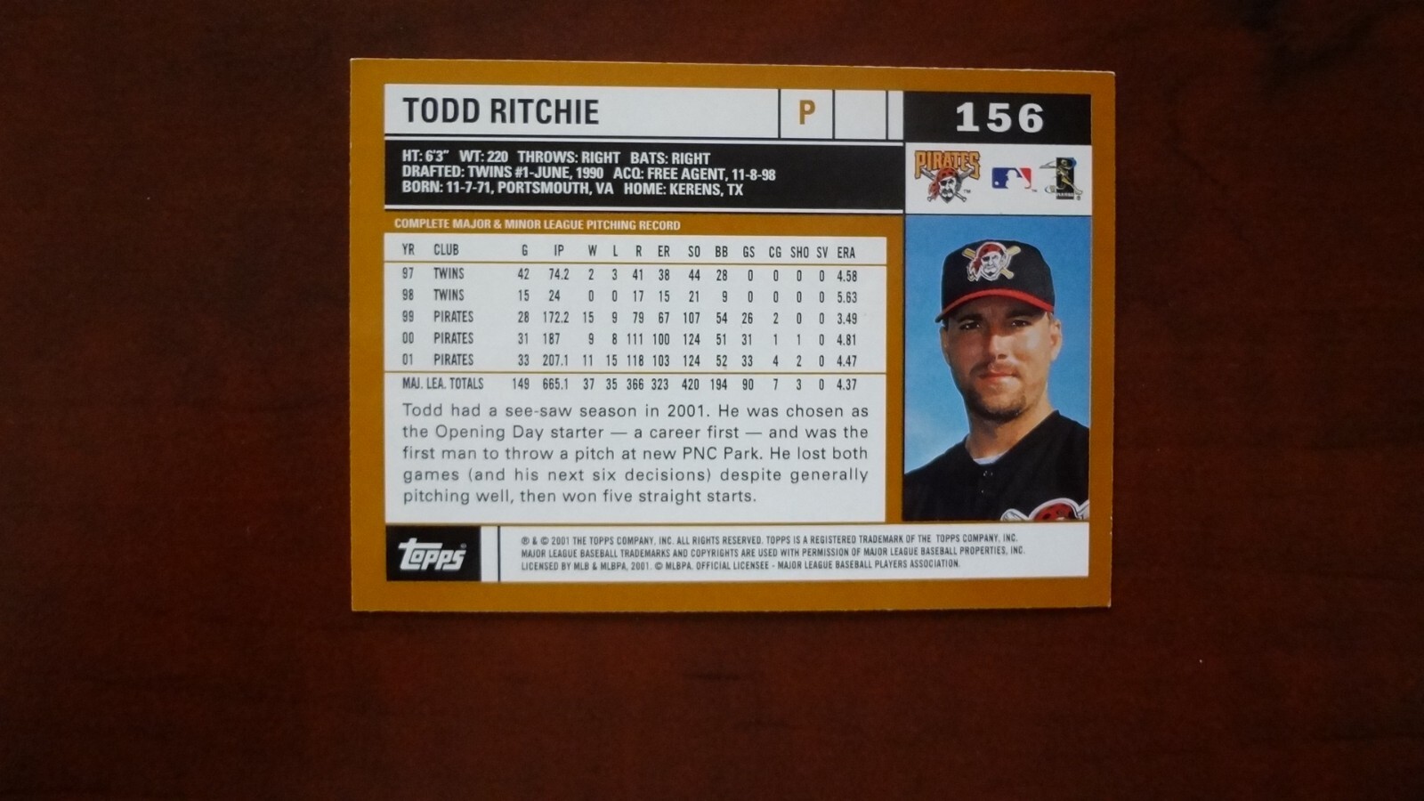2002 TOPPS # 156 TODD RITCHIE BASEBALL CARD | eBay
