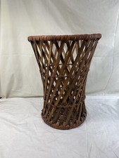 Vintage Umbrella Cane Basket Rattan Bamboo Plant Stand Side Table Bent Wood