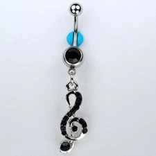 G-Clef Music Note Dangle Belly Button Navel Ring BLACK Piercing Jewelry (C11)
