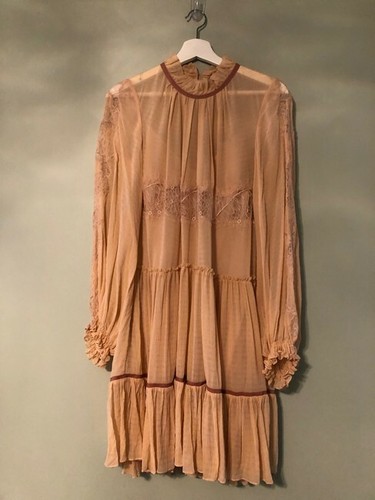 3.1 Phillip Lim Lace Ruffle Long Sleeve Dusty Pink Silk Dress (Size 4) $895 NWT