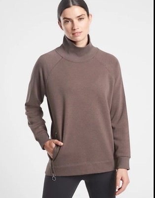 Athleta Cozy Karma Side Zip Funnel Neck Sweatshirt Sage Brown M, Super soft  | eBay