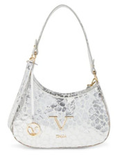 V Italia Versace 1969 Metallic Leather Shoulder Handbag Silver Made In Italy