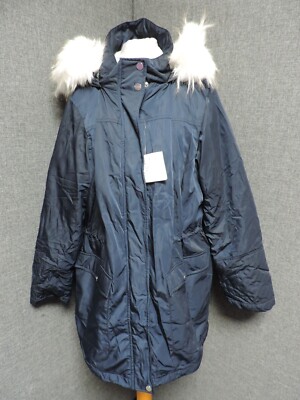 Evans Fur Hooded Jacket Navy UK 18 RRP £75 LN120 CC 19