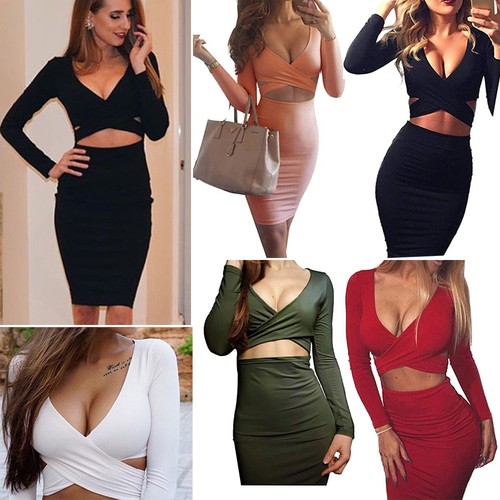 Womens Sexy Long Sleeve Cut Out Deep V 