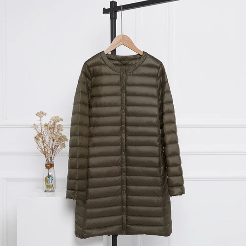 Chaqueta acolchada acolchada ligera para mujer cuello redondo calce ajustado prendas exteriores Parka - Imagen 23 de 24