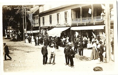 July 4, 1907 celebration, S. New Berlin NY; ice cream sign/booth; nice 1907 RPPC