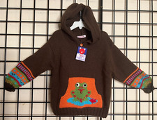 NEW-NWT Pery Kids Unisex Frog Hoodie Sweater 7/8Y Super Plush/Thick Brown/Orange
