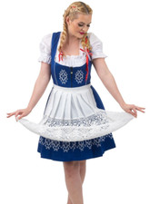 German Dirndl Dress 2XL 22  Apron Top EMBROIDERED Oktoberfest Waitress BLUE