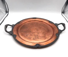 ENGRAVED 14.5 Copper Serving Tray, Floral Pattern, Hand Made, Brass rim & Handle