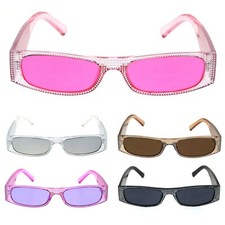 80s Disco Narrow Rectangular Bling Engraving Plastic Pimp Sunglasses