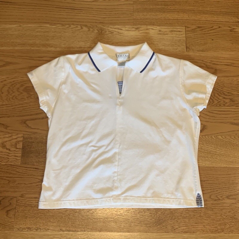 TEHAMA Womens White Short Sleeve Nautical Golf Polo Nancy Haley Shirt Size Large