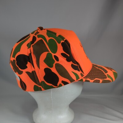 Vintage Camp No Name Snapback Orange Trucker Hat Cap Camo Otto Cap