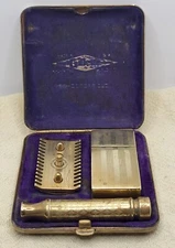 Vintage Gillette Chesterfield 1921 Safety Razor Gold Engraved Tuckaway Case