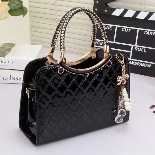 Patent leather lattice Pearl pendant women's handbags European and American - Picture 23 of 28