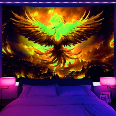 Phoenix Anime Large Wall Art Poster Blacklight Tapestry UV Reactive Wall Hanging