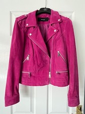 Vero Moda Fuchsia Pink Suede Biker Jacket L Hardly Worn Ex Con