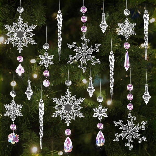 Weihnachtsdeko Schneeflocken Eiszapfen AnhäNger Set 16-Teilig-image