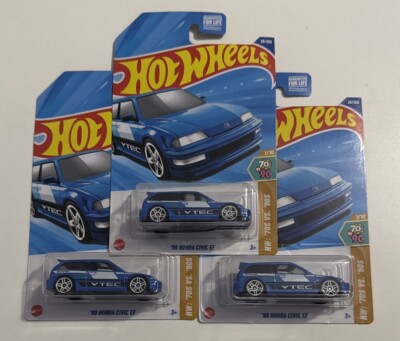2025 Hot Wheels  70 s vs 90 s Series Blue  90 HONDA CIVIC EF VTEC Lot of 3 JDM
